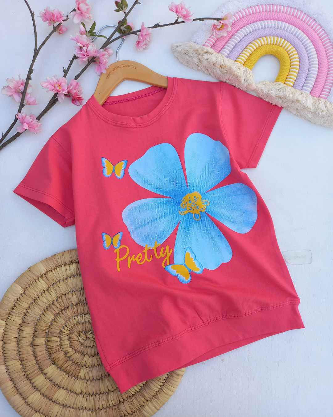 تیشرت تک دخترانه گل و پروانه کد (293)