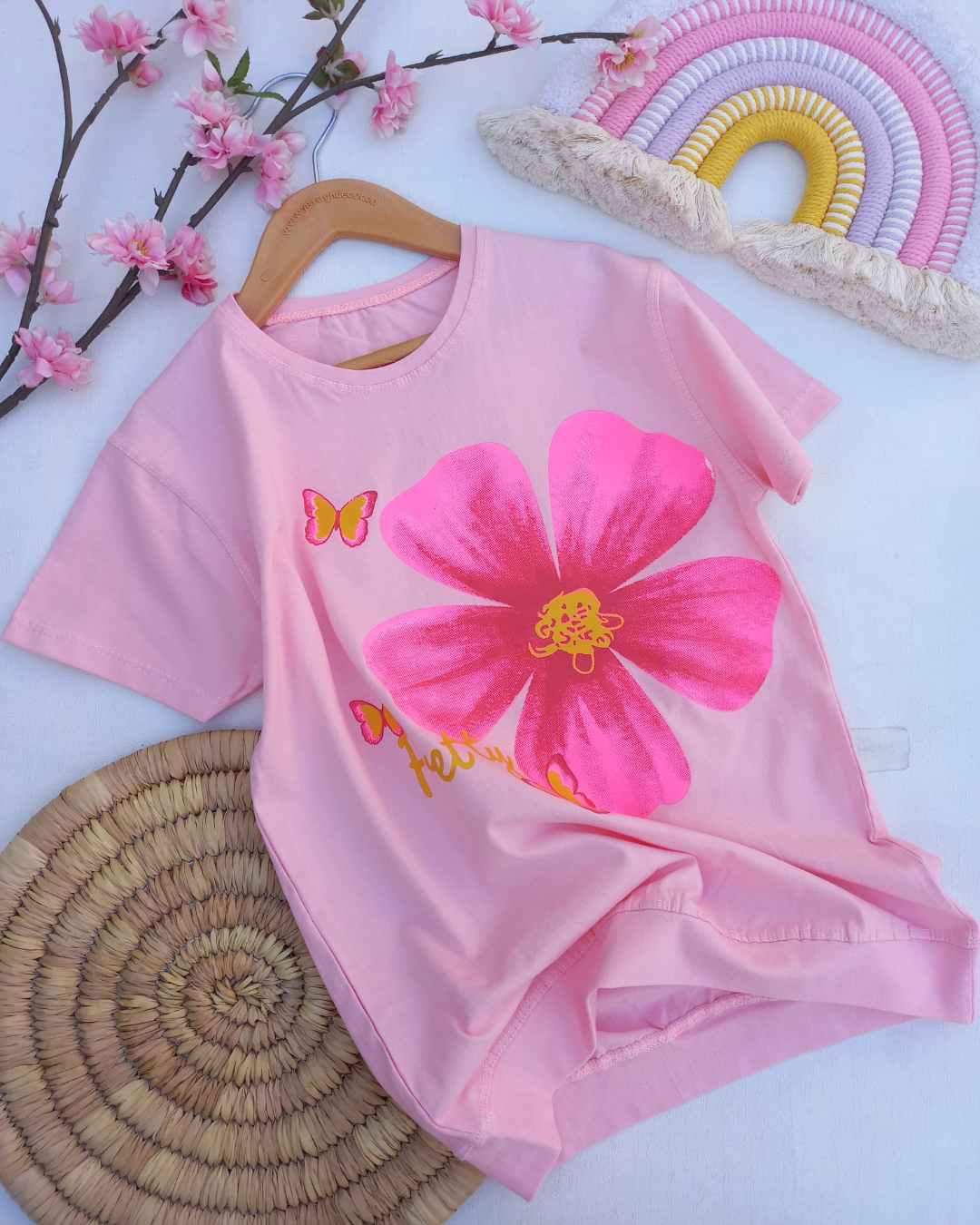 تیشرت تک دخترانه گل و پروانه کد (293)